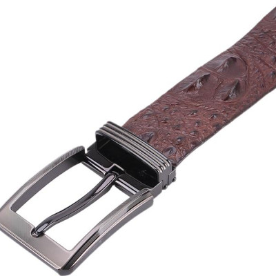 Thắt Lưng Nam Da Cá Sấu Nguyên Con Bản Lớn Đầu Kim Huy Hoàng HT4769 - Nâu Đất