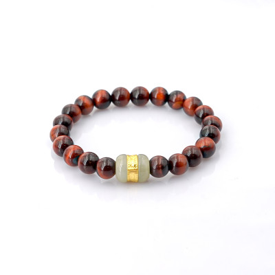 Vòng tay phong thủy Mắt hổ đỏ 8 mm + Lu ngọc