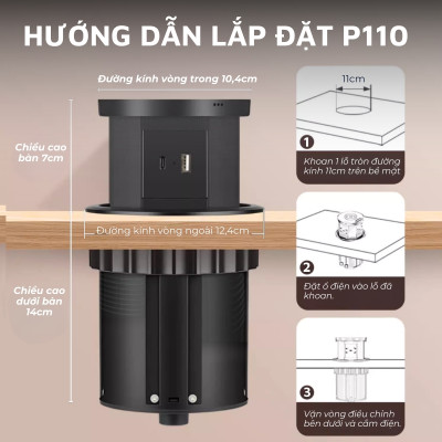 Ổ điện âm bàn Ergo Edge DandiHome tích hợp sạc không dây 15w - bảo hành 12 tháng