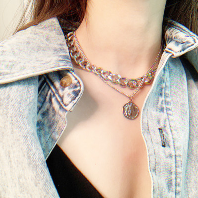 Vòng cổ titan 2 lớp bản đại kim loại sexy sang chảnh