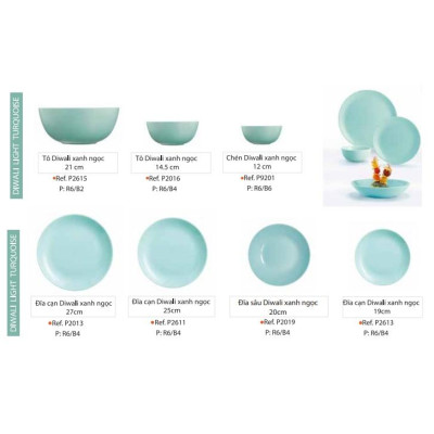 Bộ 6 bát (chén) thủy tinh Luminarc Diwali Light Turquoise 12cm, dùng lò vi sóng, máy rửa bát - P9201*6 | Hàng chính hãng