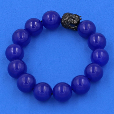 Vòng đeo tay Thạch Anh Xanh Dương 14 ly cẩn hạt Phật A Di Đà inox đen VTAXDNLE14 - hợp mệnh Mộc, mệnh Thủy