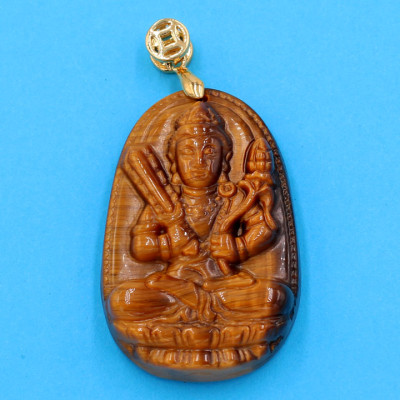 Mặt dây chuyền Phật Hư Không Tạng bồ tát - đá mắt hổ 5cm - kèm hộp nhung - tuổi Sửu, Dần