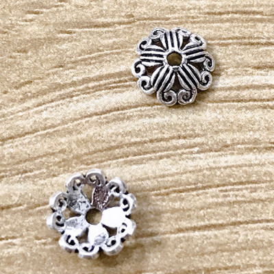 Combo 6 cái charm bạc chụp hạt, bọc hạt họa tiết hoa văn trái tim đôi - Ngọc Quý Gemstones