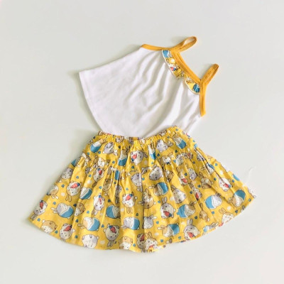 Bộ quần áo ngắn bé gái Áo dây trắng - Quần váy họa tiết thỏ vàng - AICDBGBGVA2N - AIN Closet