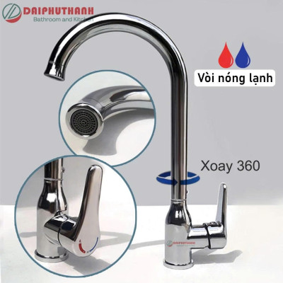 Vòi Bếp Vòi Rửa Chén Bát KAZTA Nóng Lạnh Inox Phủ Crome Nhiều Mẫu - Thân vòi xoay 360 độ, tặng cặp dây cấp nóng lạnh