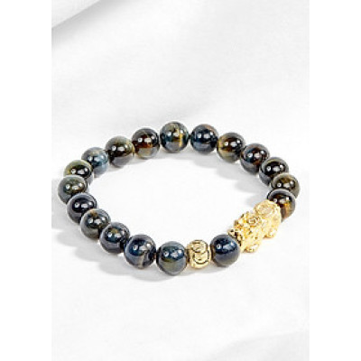 Vòng tay mắt hổ xanh đen thiên nhiên phối tỳ hưu mạ vàng Ngọc Quý Gemstones