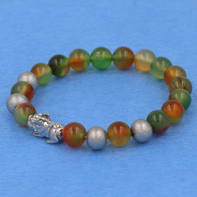 [Mệnh Mộc, Hỏa] Vòng Tay Mã Não Tứ Quý 8 Ly Cẩn Tỳ Hưu Inox Bạc VTAXNTHTB8