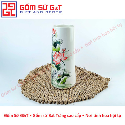 Lọ hoa dáng ống vẽ sen hạc Gốm Sứ G&T