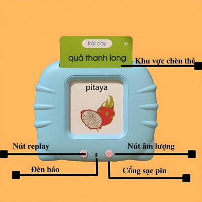 Máy đọc thẻ song ngữ Việt - Anh Flashcard 112 thẻ 224 từ vựng. Cổng sạc usb không sóng, đồ chơi thông minh cho trẻ em