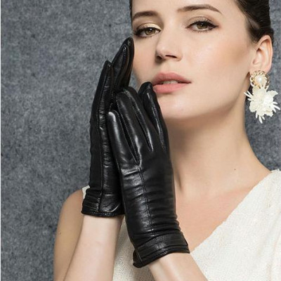 Găng tay nữ da cừu đơn giản BHY8618 Bao tay nữ lót lông giữ ấm, chống ngấm nước tốt.