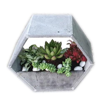 Chậu treo tường trông hoa hình lục giác độc đáo bằng đá tổ ong tự nhiên kích thước R15x30x30cm, chậu trồng hoa treo tường, Chậu đá ong xám