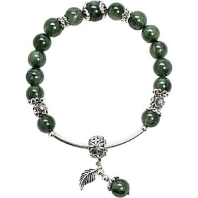 Vòng Tay Thạch Anh Tóc Xanh 8mm Charm Lá Bạc Ngọc Quý Gemstones VT112