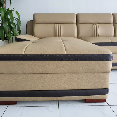 Ghế Sofa Góc L Phối Viền Trẻ Trung_Màu Kem Viền Nâu_Size 2500 x 1600