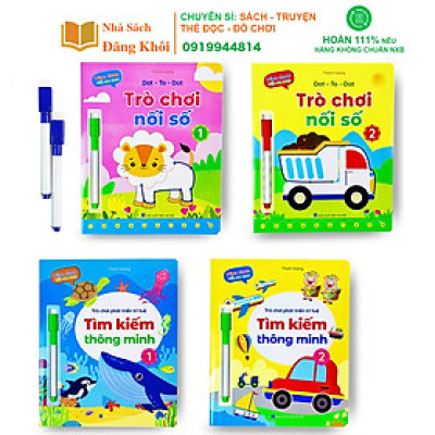 Sách - Bộ 4 quyển viết xóa được Wipe Clean trò chơi nối số tìm kiếm thông minh luyện viết không sợ sai