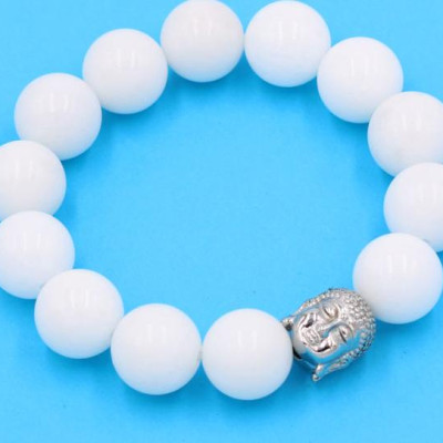 Chuỗi tay san hô trắng 14 ly - cẩn hạt Như Lai trắng VSHTNLT14 - hợp mệnh Kim, mệnh Thủy
