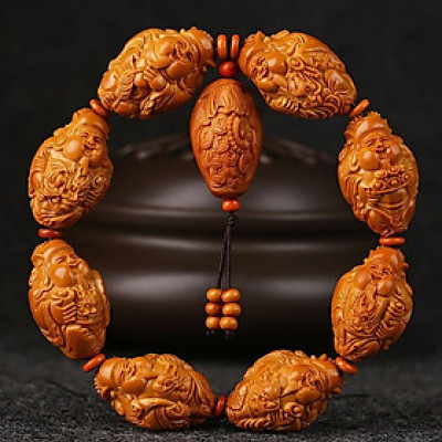 VÒNG CHUỖI THẦN TÀI BÁT PHƯƠNG TỤ TÀI - THU HÚT TÀI LỘC 8 PHƯƠNG HẠT OLIU CHẠM KHẮC