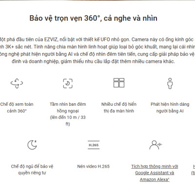 Camera Wifi mắt cá trong nhà EZVIZ E4P 3K (3K+), 4 micro đa hướng, đàm thoại rõ ràng - Hàng chính hãng