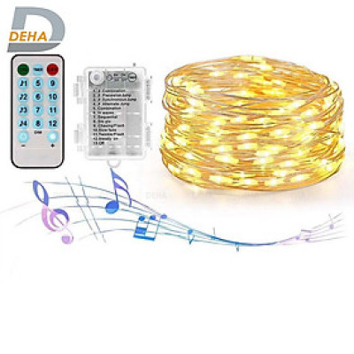 Dây đèn led đom đóm nhấp nháy đồng bộ theo nhạc 10 mét vàng nắng 