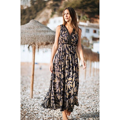 Maxi Hoa Phối Ren Kết Ánh Bạc Cotton Isla Bonita