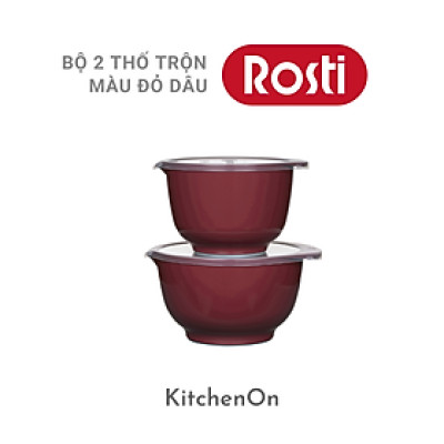 Bộ âu trộn Rosti màu đỏ dâu. 2 âu + 2 nắp. Nhãn Rosti Đan Mạch