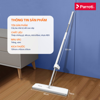 Cây Lau Nhà Tự Vắt, Bàn Lau Xoay 360 Độ, Có Tích Hợp Gạt Nước, Cây Lau Trợ Lực Parroti Magic - MG03