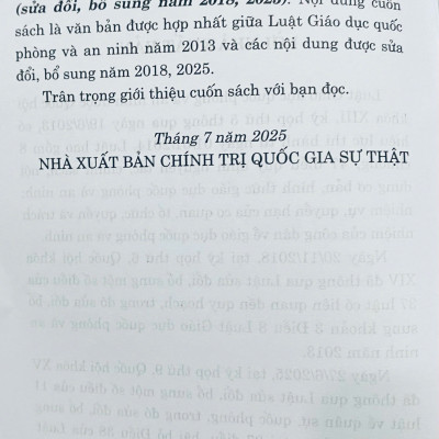 Luật Giáo Dục Quốc Phòng Và An Ninh Năm 2013 (Sửa Đổi, Bổ Sung Năm 2018, 2025)