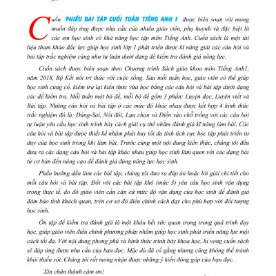 Phiếu Bài Tập Cuối Tuần Tiếng Anh 1