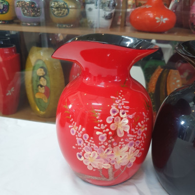 Bình hoa sơn mài cao cấp miệng kiểu loe, cắm hoa, trang trí, quà tặng ý nghĩa size 21.5x14x14 cm