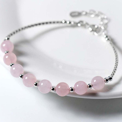 Vòng tay bạc đá thạch anh hồng mệnh hỏa, thổ - Ngọc Quý Gemstones