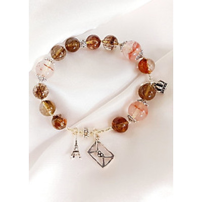 Vòng Tay Laliz Mệnh Thổ, Kim Đá Thạch Anh Tóc Nâu Mix Thạch Anh Ưu Linh Charm Bạc - TAR.12