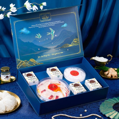 [CHÍNH HÃNG] Yến Sào Hoàng Kim - Hộp Quà Lộc An Cát Tường (Set 50g Tinh Chế Sợi Thượng Hạng & 4 Hũ Yến Chưng) Quà Tặng Đối Tác