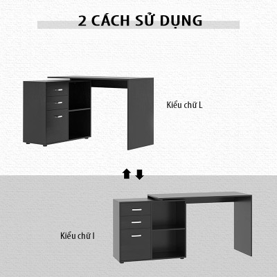 Bàn Làm Việc Kết Hợp Tủ Gỗ 3 Ngăn Kéo Hiện Đại Màu Trắng Đen Thương Hiệu SIB Decor BLV106/107