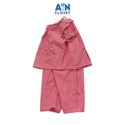 Bộ quần dài áo tay ngắn bé gái họa tiết Caro đỏ bèo cotton - AICDBGZADZBR - AIN Closet
