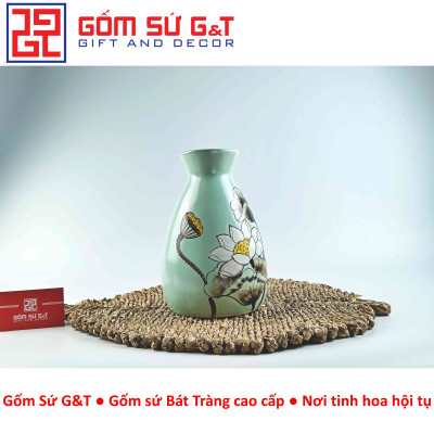 Lọ hoa dáng chân váy vẽ bạch liên Gốm Sứ G&T