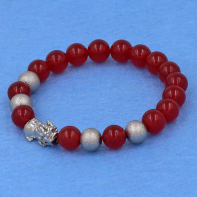 Chuỗi đeo tay thạch anh đỏ 8 ly - cẩn Tỳ Hưu inox bạc VTAOTHTB8 - hợp mệnh Hỏa, mệnh Thổ