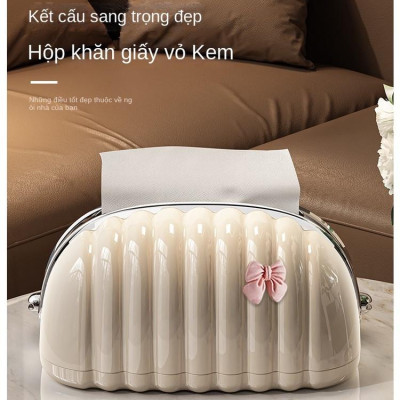 [KoSuyTu] Hộp Đựng Giấy Ăn Vỏ Sò Cao Cấp Kèm Nơ Hồng ABS Kem 24x14x12cm Lò Xo Tiện Dụng Hiện Đại