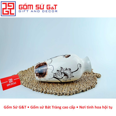 Lọ hoa dáng chân đèn vẽ sen Gốm Sứ G&T