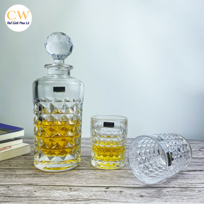 Bộ Bình Ly Rượu Mạnh Whisky Pha Lê Tiệp Khắc Chính Hãng Bohemia Crystalite Diamond