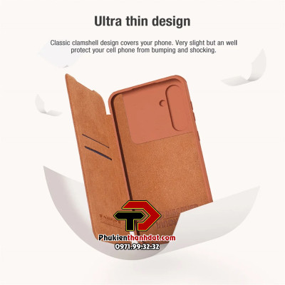 Bao da SamSung Galaxy S23 FE chính hãng Nillkin QIN có ngăn cài thẻ ATM và phần trượt bảo vệ camera sau chắc chắn - Hàng chính hãng