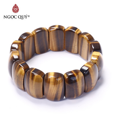 Vòng tay đá thạch anh mắt hổ vàng nâu bản lớn  24x15mm mệnh thổ, kim - Ngọc Quý Gemstones