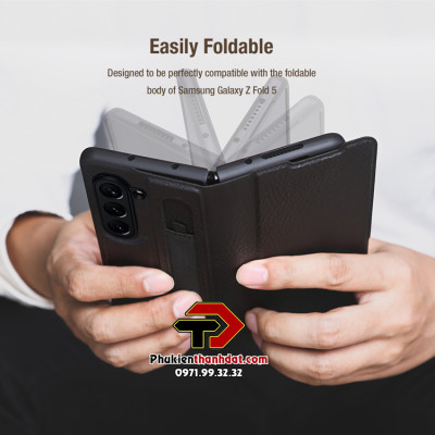 Bao da cho SamSung Galaxy Z Fold6, Z Fold5, Z Fold4, Z Fold3 chính hãng Nillkin Aoge Leather Cover có ngăn để bút, dựng xem film - Hàng nhập khẩu