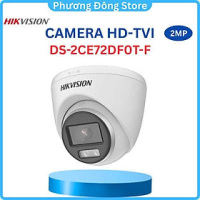 Camera HDTVI ColorVu 2MP HIKVISION DS-2CE70DF0T-PF có màu, hỗ trợ đèn ánh sáng trắng 20m - Hàng chính hãng