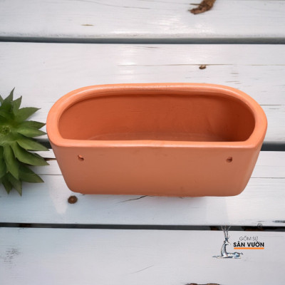 Chậu Treo Tường Gốm Đất Nung Hình Chữ Nhật Tròn