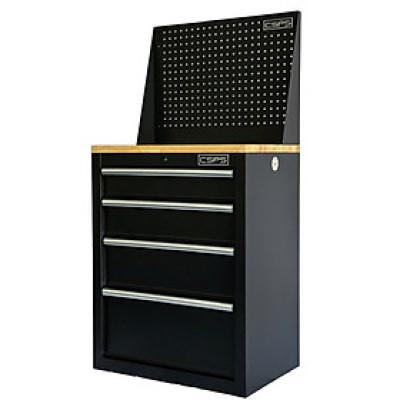 Tủ dụng cụ CSPS 61cm - 04 hộc kéo màu đen ván gỗ vách lưới (tay cầm trắng)
