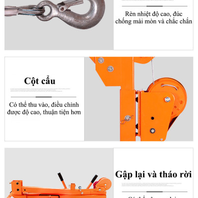 Cẩu tời quay tay 500kg ABG cao 240cm, cẩu di động mini hộ gia đình dùng thay cho palang xích kéo tay, móc cẩu xoay móc cẩu hàng chuyên dùng để nâng hạ
