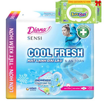 Gói Lớn 20 Miếng - 1 Gói Băng vệ sinh Diana Sensi Cool Fresh Siêu mỏng cánh 20 miếng - Date luôn mới