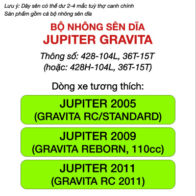 Nhông Sên Dĩa Jupiter Fi, GP, MX, RC, V, Gravita - NSD Jupiter Tất Cả Đời Xe - Nhông Xích CATTA