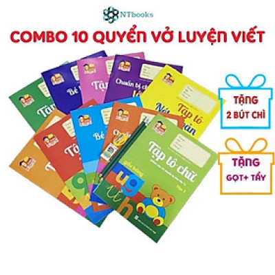 Sách - Bộ 10 quyển luyện viết tập tô chữ cho bé mẫu giáo mầm non Tặng 2 bút chì+ gọt+ Tẩy