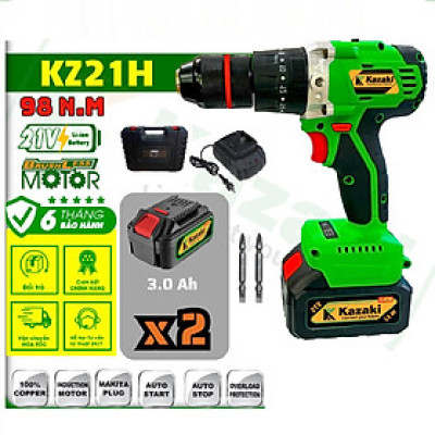 MÁY KHOAN PIN 21V (MOTOR TỪ) KAZAKI KZ21H (CHÂN PIN MAKITA, 2 PIN 4AH, 1 SẠC )- HÀNG CHÍNH HÃNG